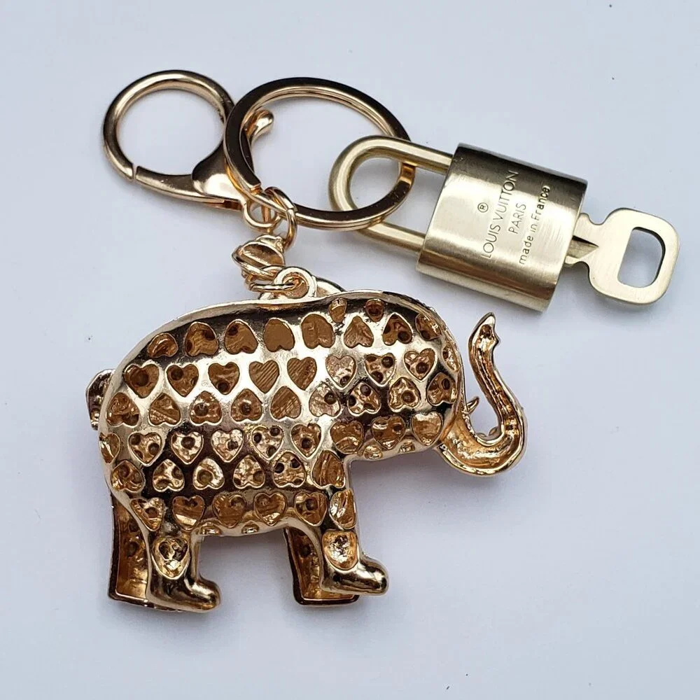 Authentic Louis Vuitton Lock & Key Gold✨Unbranded Elephant Keychain Bag Charm LV